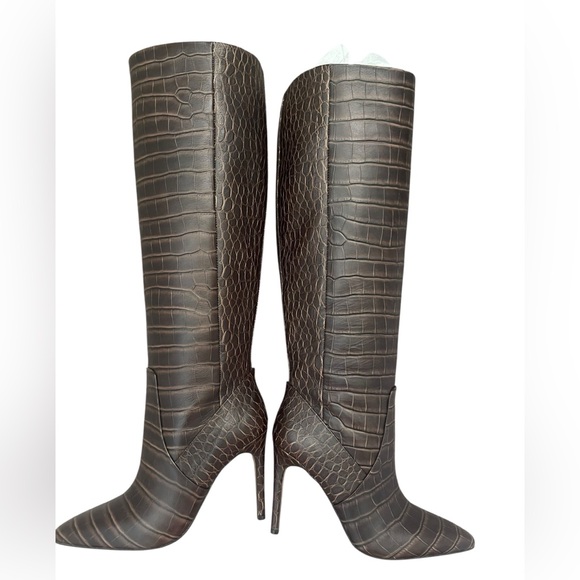 Vince Camuto Shoes - Vince Camuto Brown Croc-Pattern Tall Boots